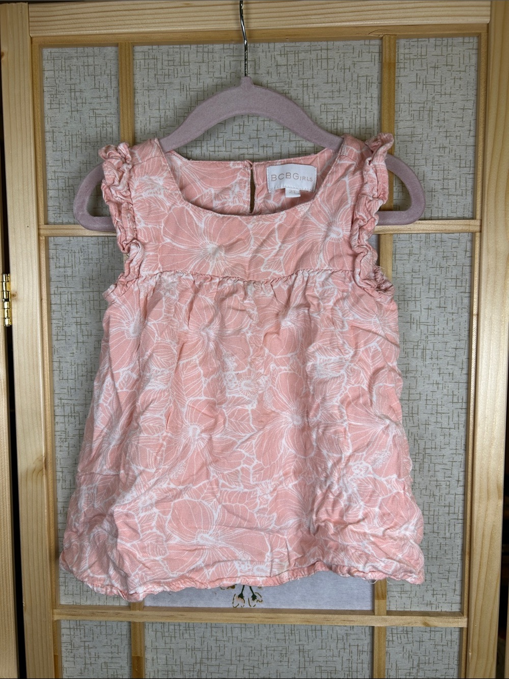 BCBGirls Peach Pink Floral Ruffle Tank Top